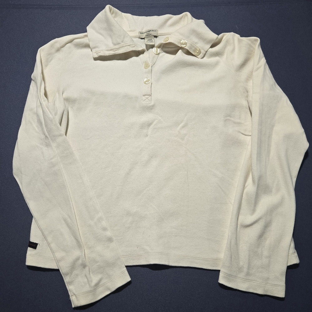 Womens Banana Republic, long sleeve, collared, L, ivory